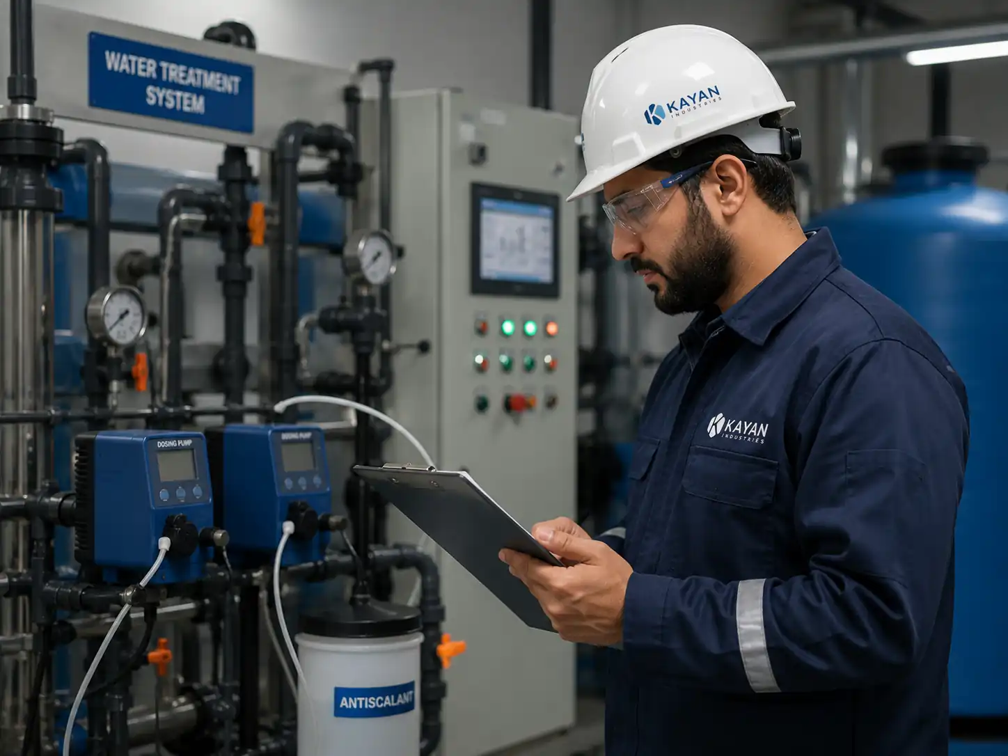 Kayan engineer reviewing an industrial water-treatment system