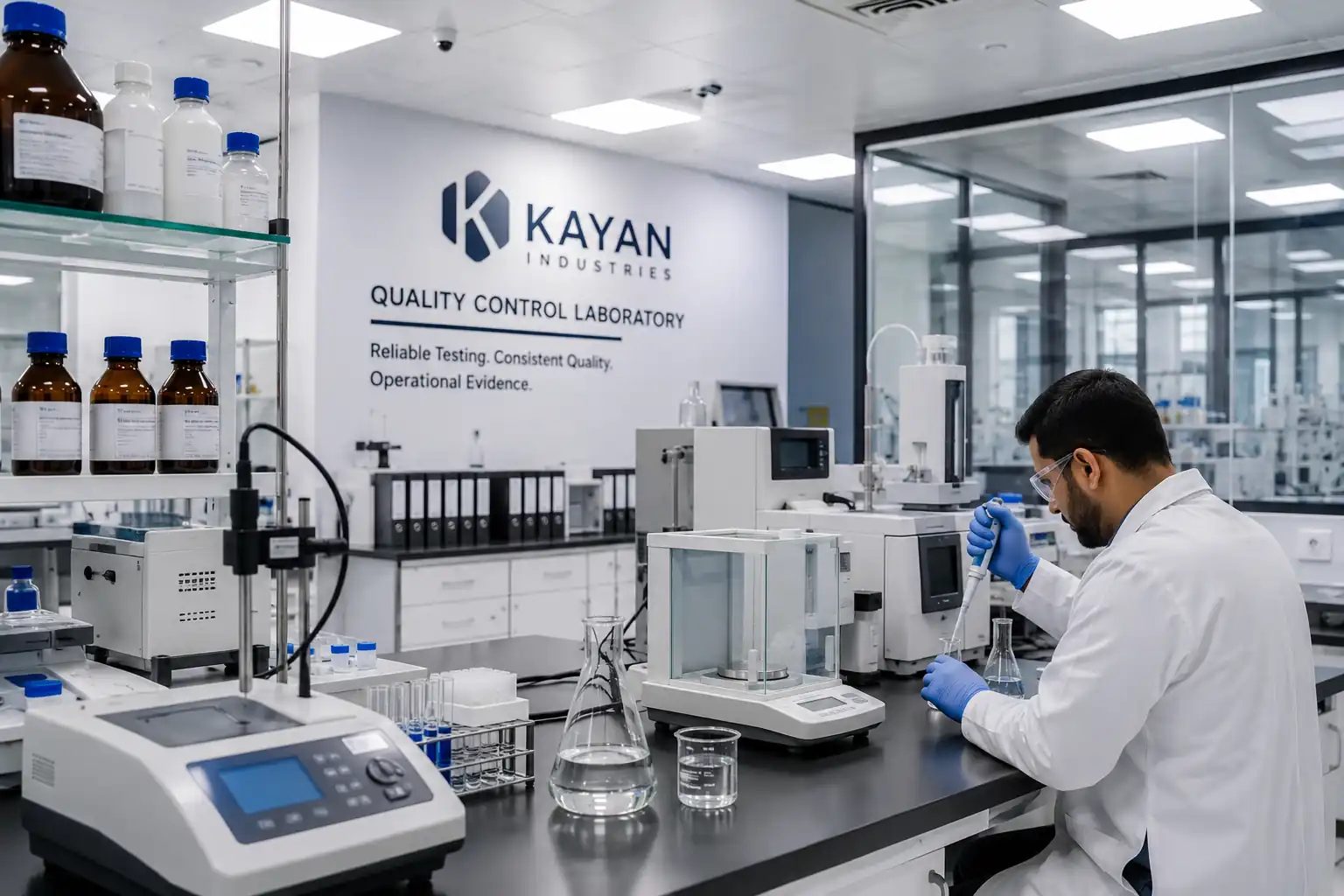 Industrial quality-control laboratory with testing equipment and prepared samples